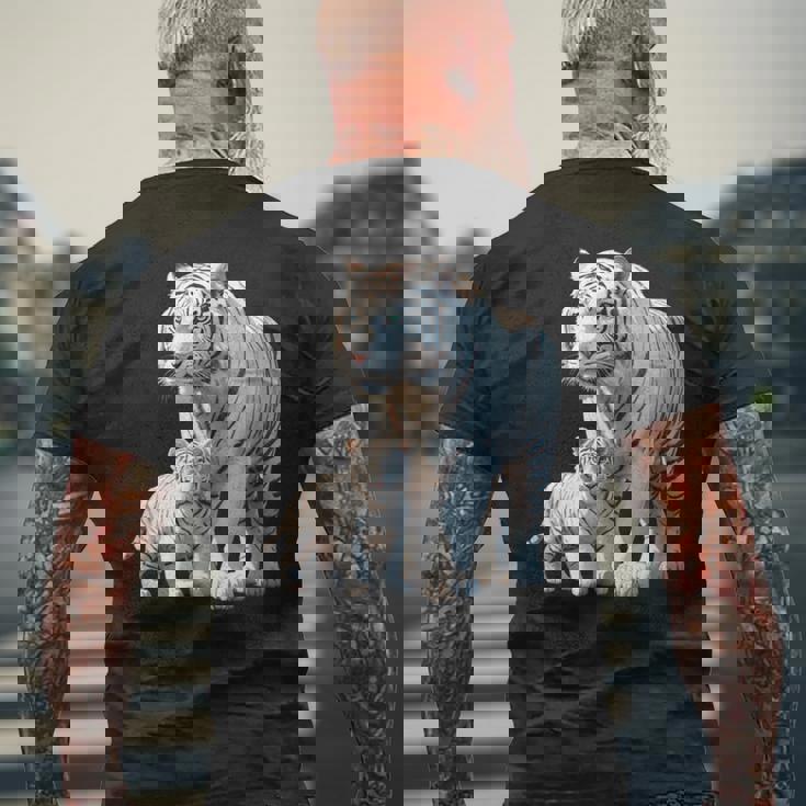 ホワイトタイガー、ネコの動物 メンズTシャツ バックプリント 高齢者への贈り物