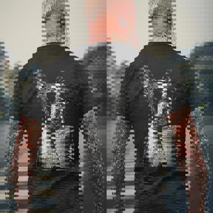 ボストンテリア ドリンク アイスコーヒー 面白い Bostie Dog Meme メンズTシャツ バックプリント 高齢者への贈り物