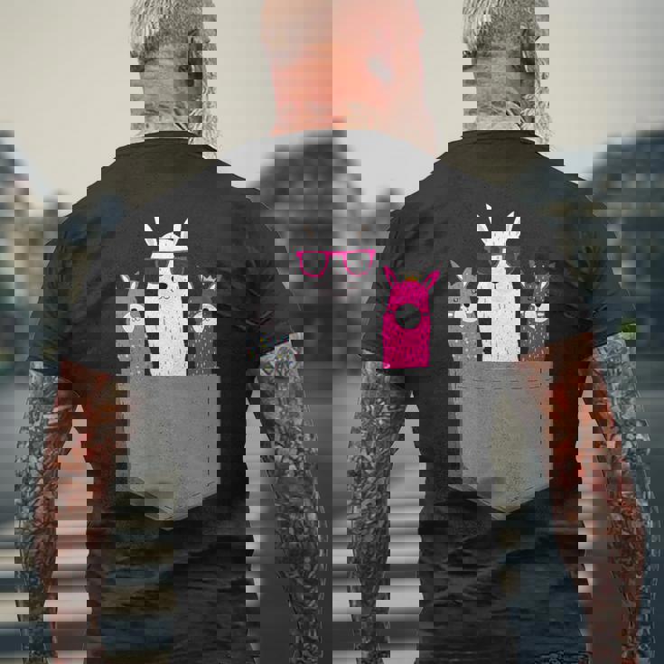 ポケット、アルパカ、ラマのアルパカ。 メンズTシャツ バックプリント 高齢者への贈り物