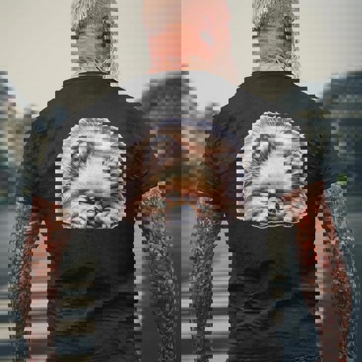 ポメラニアン × ポメラニアン 犬 寝ている メンズTシャツ バックプリント 高齢者への贈り物