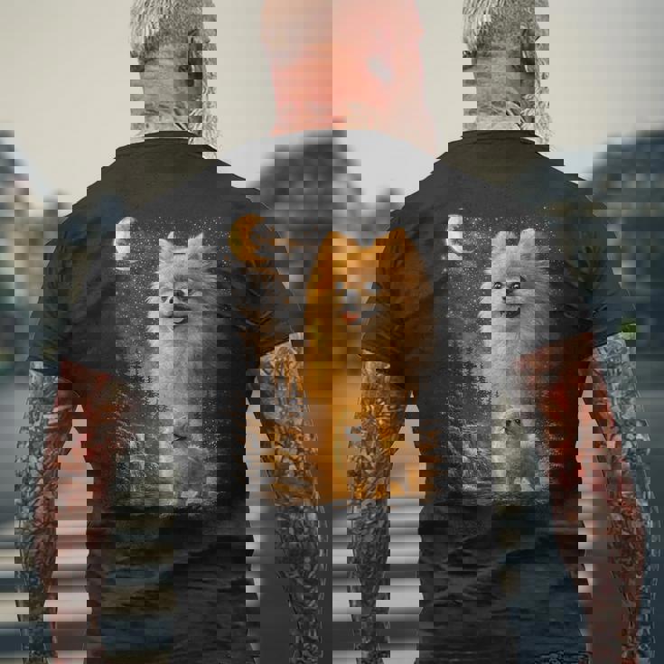 ポメラニアン ハウリング トゥ ザ ムーン ヴィンテージ 90年代 ファニー ペット オーナー メンズTシャツ バックプリント 高齢者への贈り物