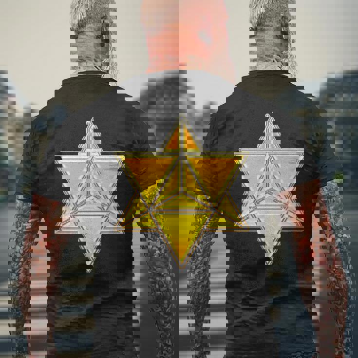 マカバ神聖幾何学ヨガスピリチュアリティ瞑想トレンド メンズTシャツ バックプリント 高齢者への贈り物