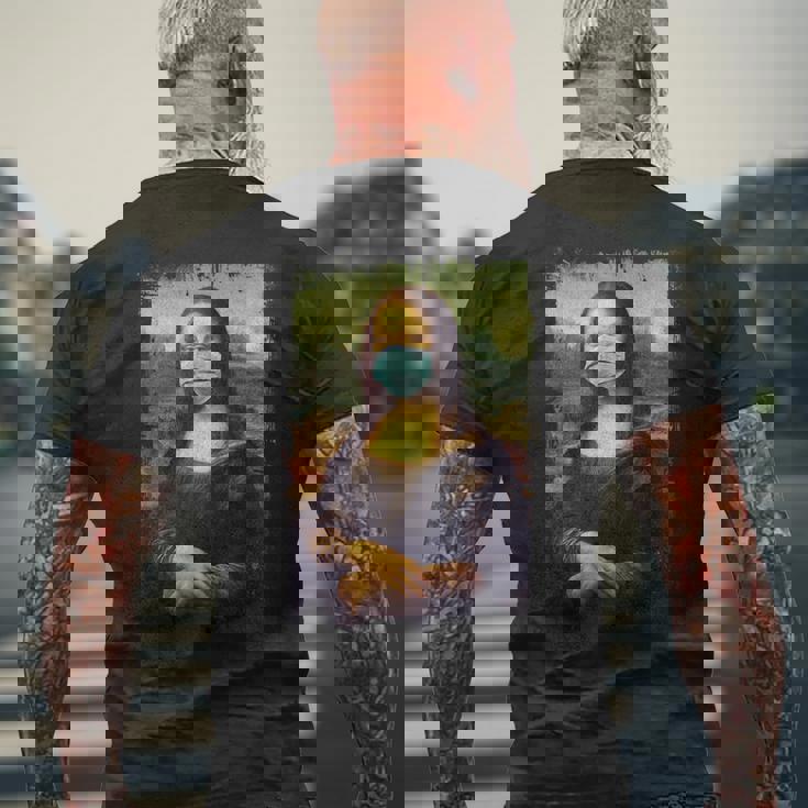 マスク付きモナリザ面白い有名な絵画検疫 メンズTシャツ バックプリント 高齢者への贈り物