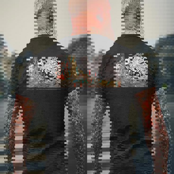 ミツクニ スケルトンスペクターに逆らう 歌川国芳作 メンズTシャツ バックプリント 高齢者への贈り物