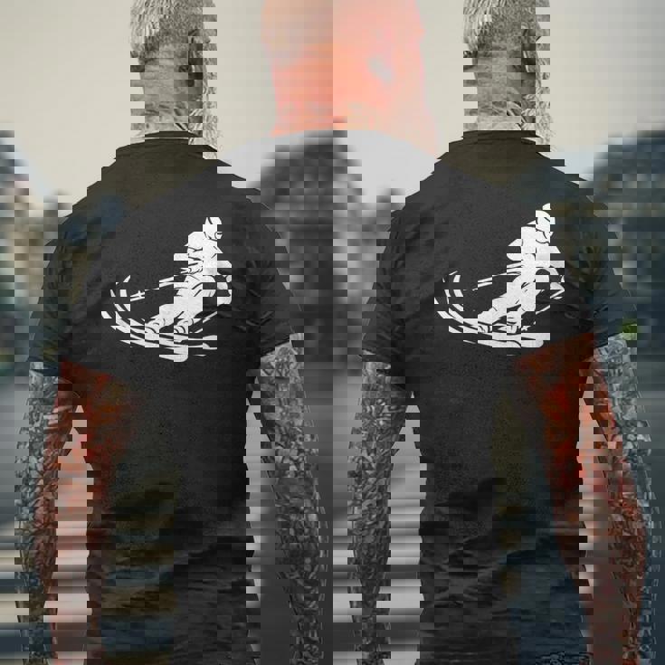 ミニマリスト スキー シルエット ウィンタースポーツ デザイン メンズTシャツ バックプリント 高齢者への贈り物