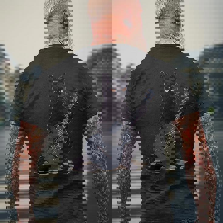 ミュージシャン黒猫ギタリストボンベイキャッツウィズギター メンズTシャツ バックプリント 高齢者への贈り物