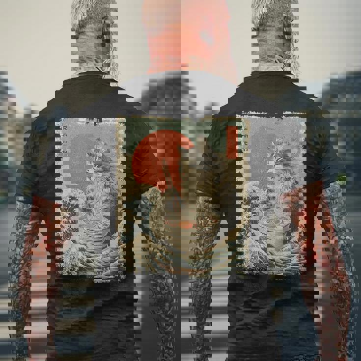 メインクーン 猫 ヴィンテージ ラーメン 和麺 メンズTシャツ バックプリント 高齢者への贈り物