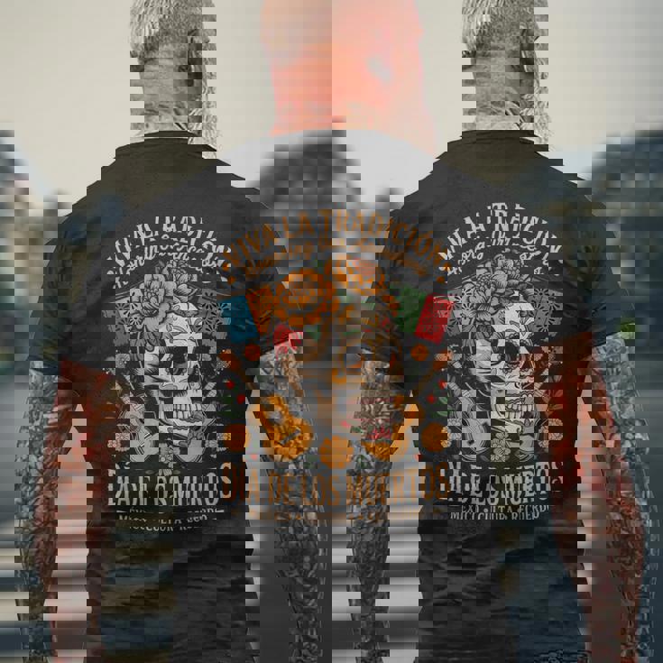 メキシコの遺産 ディア・デ・ロス・ムエルトス・カラベラ メンズTシャツ バックプリント 高齢者への贈り物