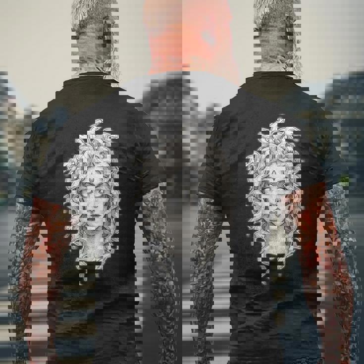 メデューサ ゴシック 女神 蛇 タトゥー メンズTシャツ バックプリント 高齢者への贈り物