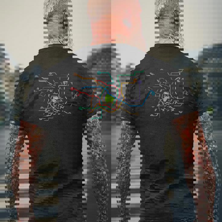 メトロ 東京 全線 路線図 電車 地下鉄 メンズTシャツ バックプリント 高齢者への贈り物