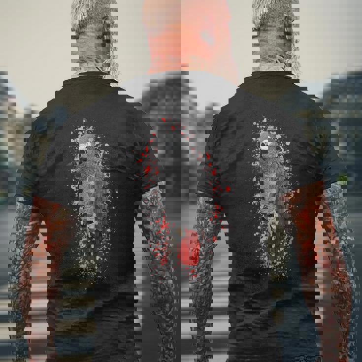 ヨウム 鳥 動物 図 バードウォッチング 贈り物 鳥類学者 生物学者 自然科学 メンズTシャツ バックプリント 高齢者への贈り物