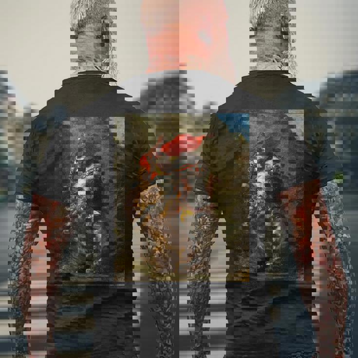 ライオンに襲われたアラブの騎手1850年ウジェーヌ・ドラクロワ メンズTシャツ バックプリント 高齢者への贈り物