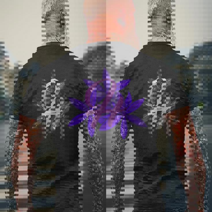 ライラック イニシャル H モノグラム パープル フローラル メンズTシャツ バックプリント 高齢者への贈り物