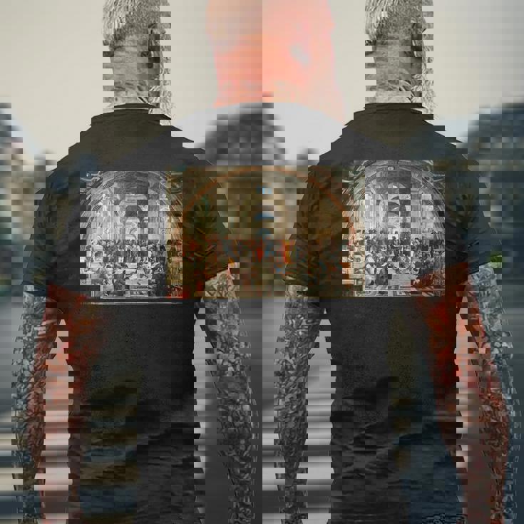 ラファエルによるアテネの学校1511 メンズTシャツ バックプリント 高齢者への贈り物