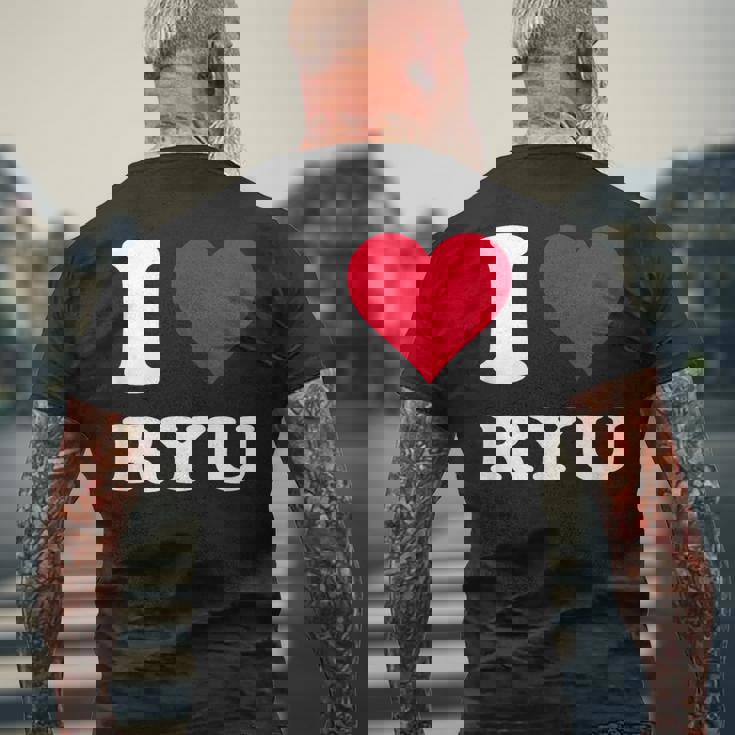 レッドハート I Love Ryu メンズTシャツ バックプリント 高齢者への贈り物