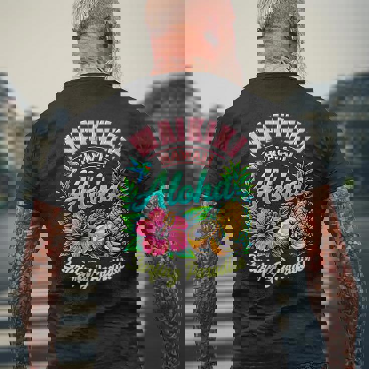 ワイキキ ハワイ アロハ サーフィン パラダイス ハイビスカス パイナップル 長袖tシャツ メンズTシャツ バックプリント 高齢者への贈り物