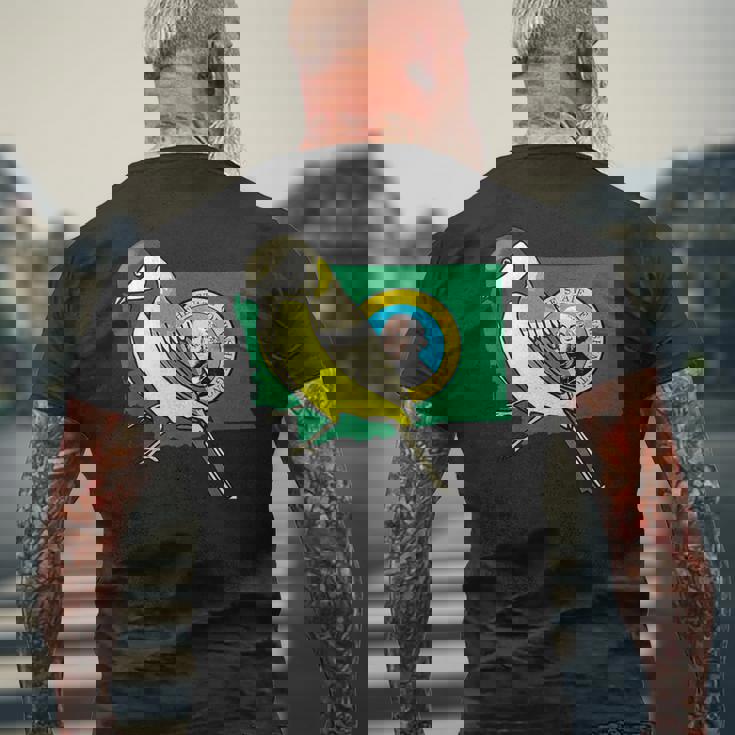 ワシントン州旗 ゴールドフィンチ 鳥 メンズTシャツ バックプリント 高齢者への贈り物