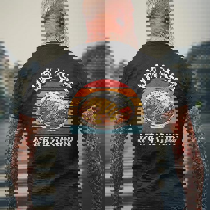 ヴィンテージ カツカレー 待つ カツカレー 和食 メンズTシャツ バックプリント 高齢者への贈り物