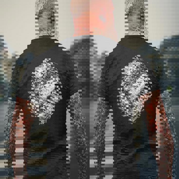 ヴィンテージカーエンジンコンポーネント 青写真 図 メンズグラフィック 長袖tシャツ メンズTシャツ バックプリント 高齢者への贈り物