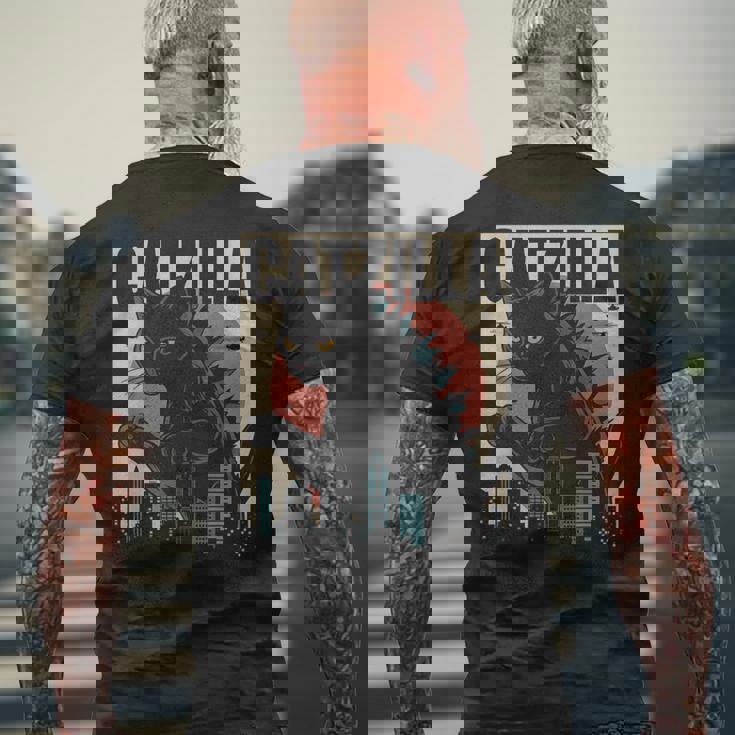 ヴィンテージキャットジラtシャツ 面白い子猫と猫 メンズTシャツ バックプリント 高齢者への贈り物