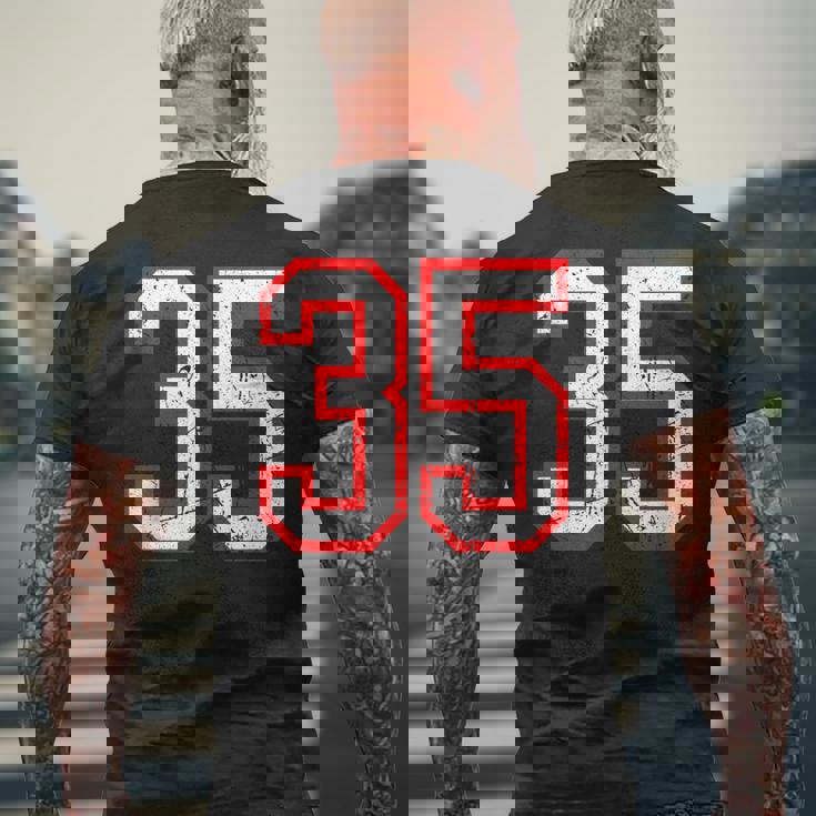 ヴィンテージナンバー 35 ホワイトレッドスポーツ代表チームナンバー 35 メンズTシャツ バックプリント 高齢者への贈り物