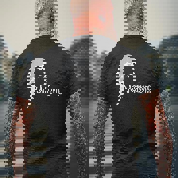 ヴォルフガング・モーツァルト クラシック音楽作曲家 教師 学生 メンズTシャツ バックプリント 高齢者への贈り物