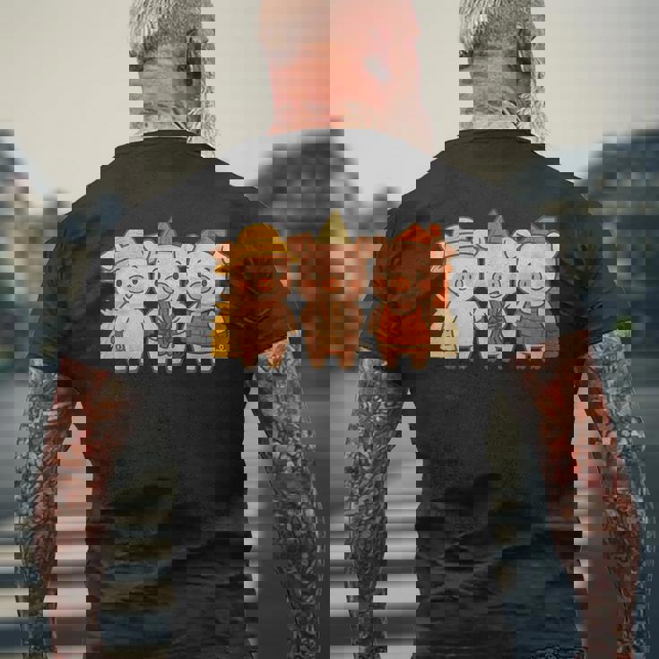 三匹の子ぶたのおとぎ話の絵本 メンズTシャツ バックプリント 高齢者への贈り物