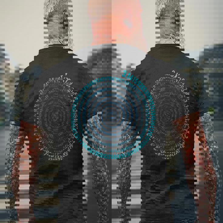 不合理な数字 Pi シンボル インフィニティ ヘリックス スパイラル 算数 メンズTシャツ バックプリント 高齢者への贈り物