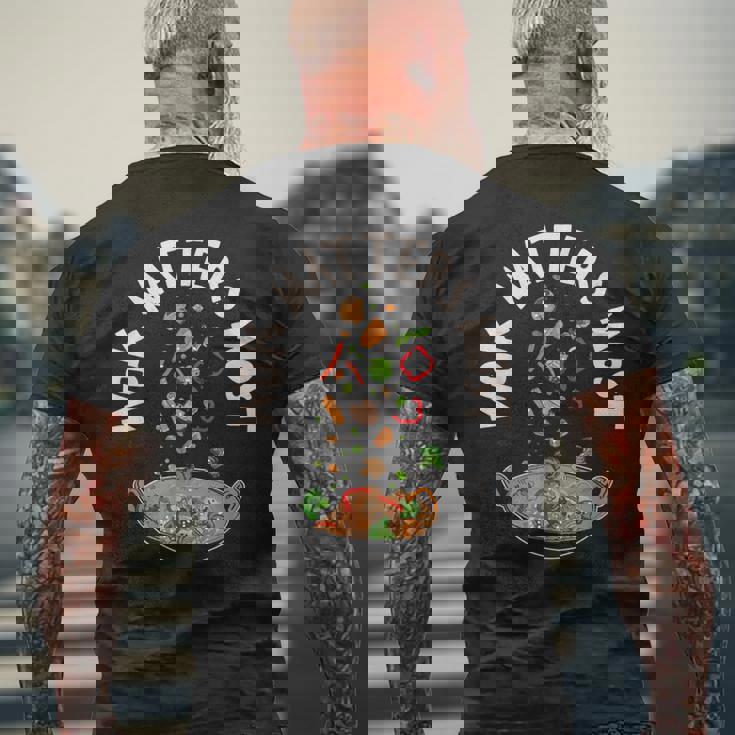 中華料理 アジアン 中華鍋 料理 食通 食品 ステートメント メンズTシャツ バックプリント 高齢者への贈り物