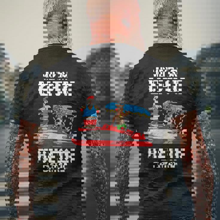 中途報告ポンツーンキャプテンサンタ 7月のクリスマスメンズ メンズTシャツ バックプリント 高齢者への贈り物