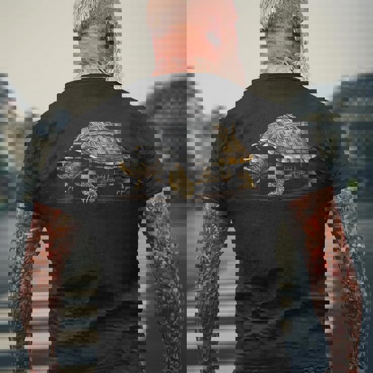 亀 抽象 家 動物 図面 アート グラフィック 亀 メンズTシャツ バックプリント 高齢者への贈り物