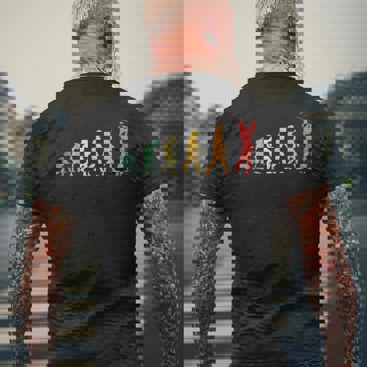 人類の進化 ネタ ゴルフ ゴルフ好き ゴルフファン ゴルファー おもしろ ゴルフ部 メンズTシャツ バックプリント 高齢者への贈り物