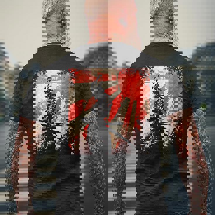 侍 日本のレトロアート 武士道 ヴィンテージ戦士 メンズTシャツ バックプリント 高齢者への贈り物