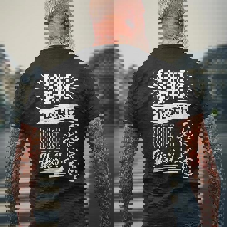 地球を救おう 自転車に乗ろう メンズTシャツ バックプリント 高齢者への贈り物