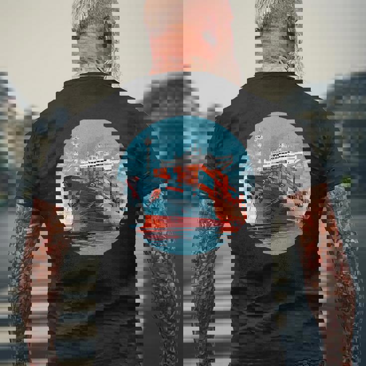 大型輸送船 カーゴコンテナ船愛好家向け メンズTシャツ バックプリント 高齢者への贈り物