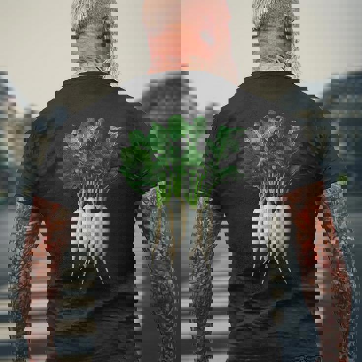 大根 野菜 グラフィックアート 大根 メンズTシャツ バックプリント 高齢者への贈り物