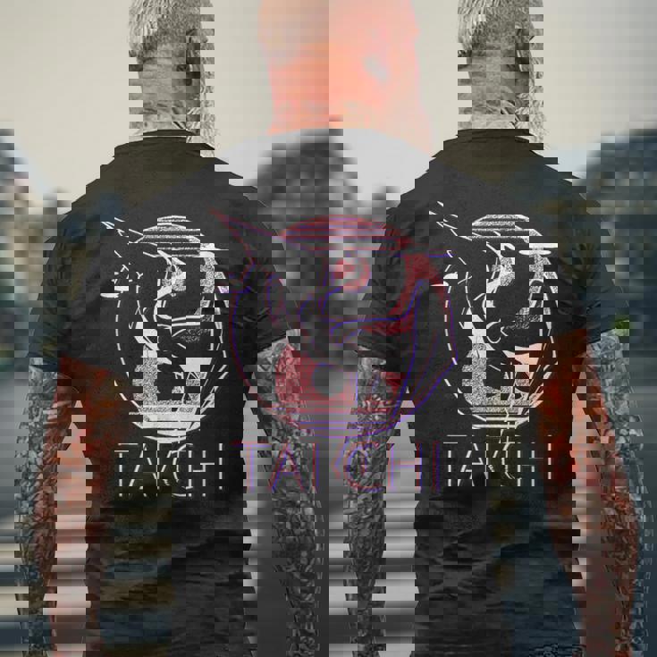 太極拳 陰陽鶴、瞑想エネルギー メンズTシャツ バックプリント 高齢者への贈り物