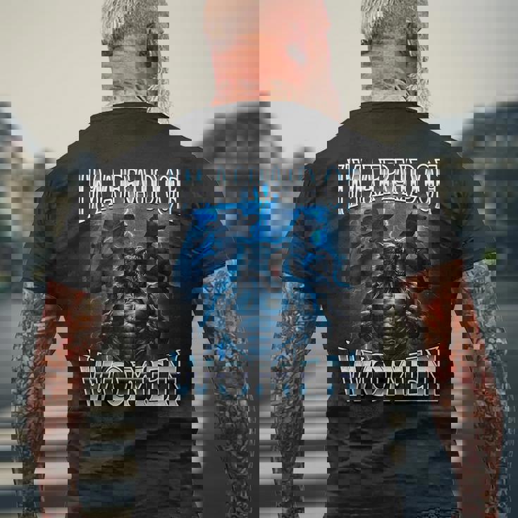 女が怖い狼アルファ・ウルフ・ミーム・クリンジ・ビアード メンズTシャツ バックプリント 高齢者への贈り物