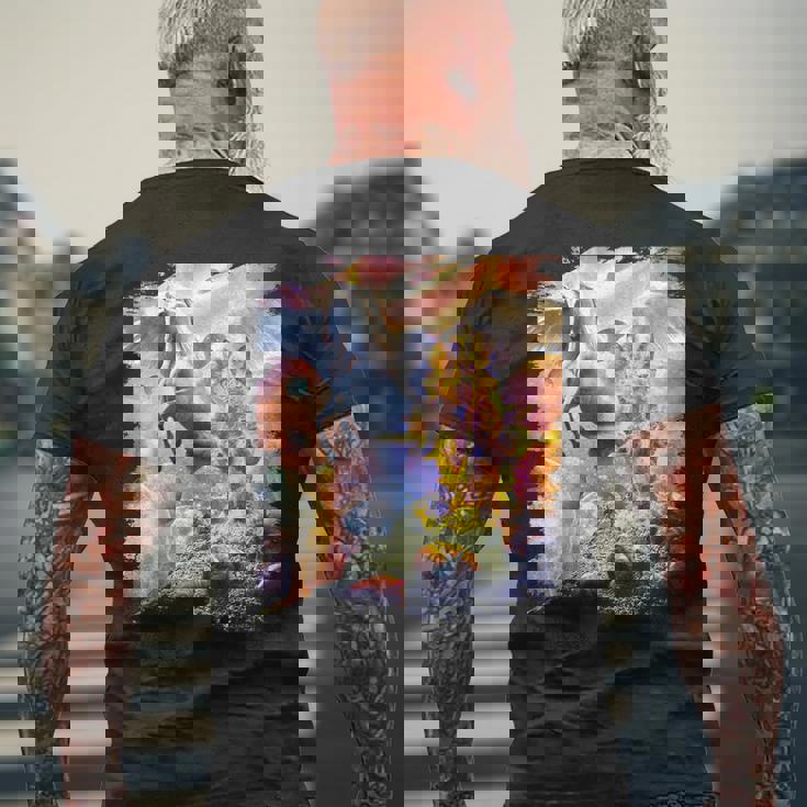 宇宙の銀河猫とユニコーン ペガサス メンズTシャツ バックプリント 高齢者への贈り物