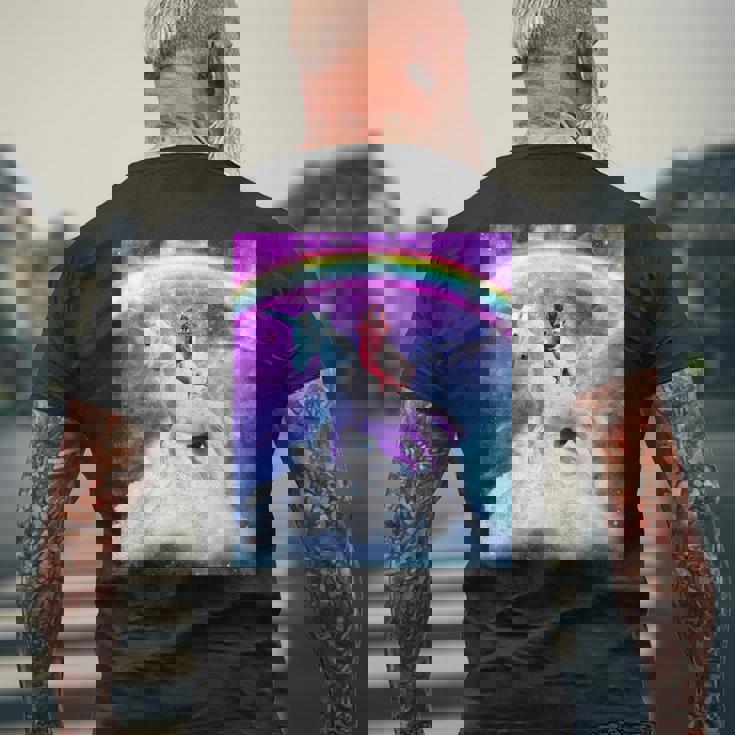 宇宙パグ 雲の上のレインボーユニコーン メンズTシャツ バックプリント 高齢者への贈り物