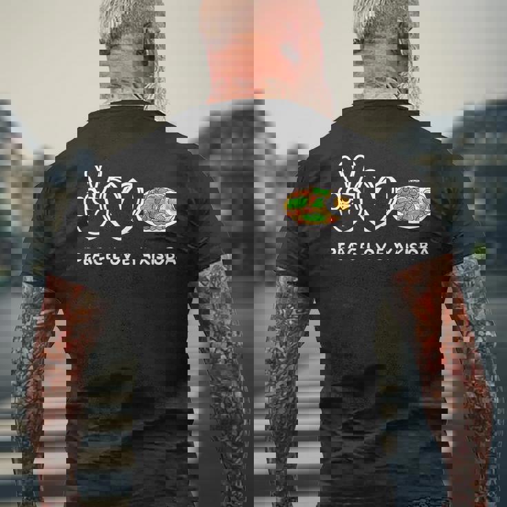 平和 愛 焼きそば レトロ 焼きそば 恋人 食べ物好き メンズTシャツ バックプリント 高齢者への贈り物