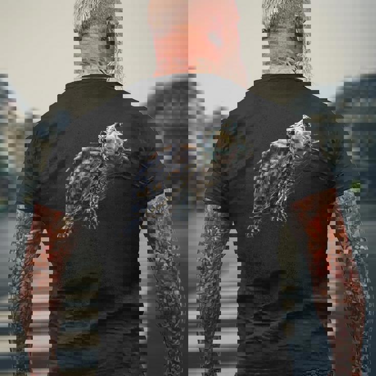 幸せな笑顔の亀 セルフィー ポートレート 面白い メンズTシャツ バックプリント 高齢者への贈り物