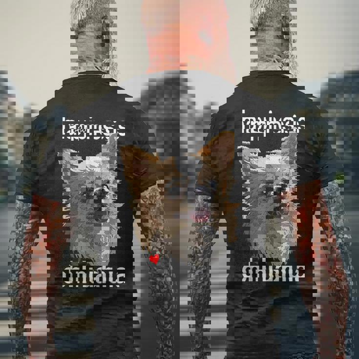 幸せはロングヘア チワワ 長髪 チワワ ママ パパ メンズTシャツ バックプリント 高齢者への贈り物