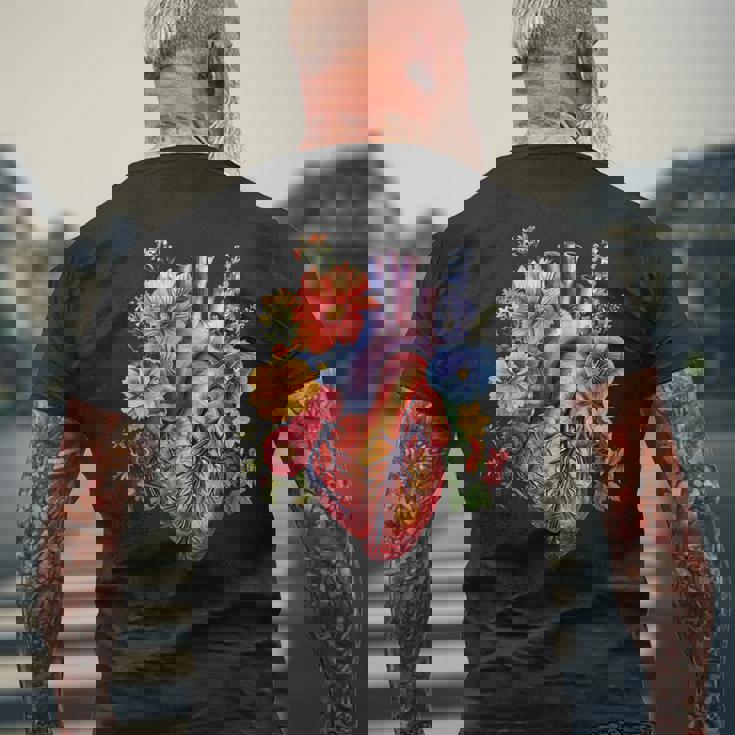心臓超音波検査者ギフト 心臓専門医ギフト ハートフラワー メンズTシャツ バックプリント 高齢者への贈り物