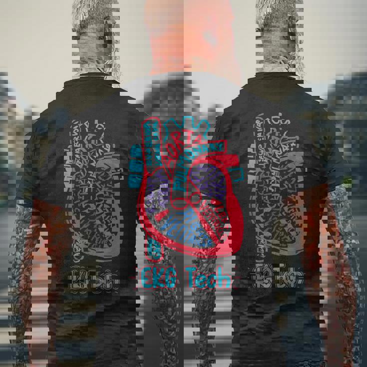 心電図技術者 心臓の各部位 看護師 循環器科 ギフト メンズTシャツ バックプリント 高齢者への贈り物