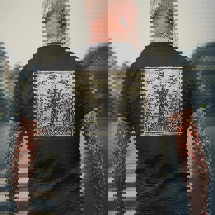 悪魔のオカルトの犠牲ゴスホラー 美的木版画 メンズTシャツ バックプリント 高齢者への贈り物