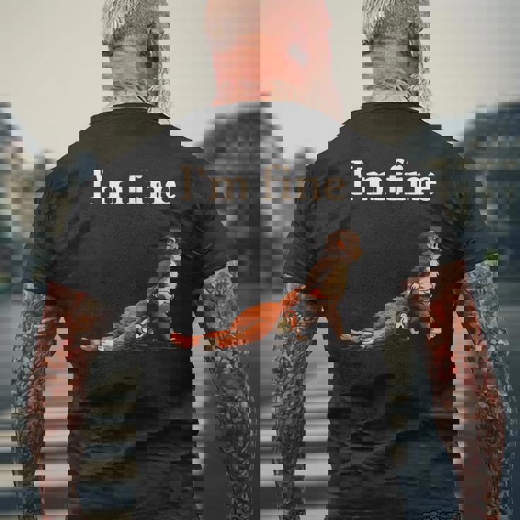 悲しい猿のパンチミームとオレンジのおもちゃで私は元気です メンズTシャツ バックプリント 高齢者への贈り物