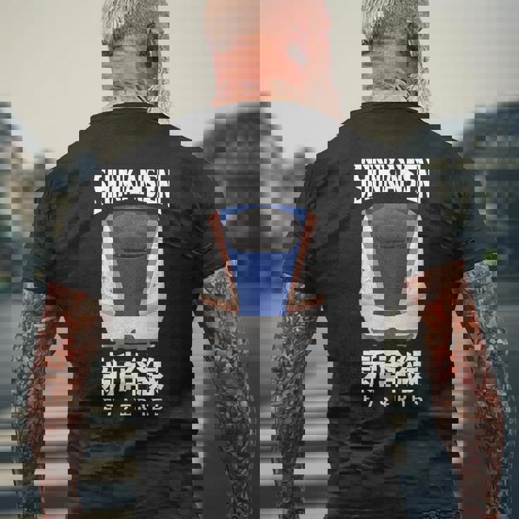 新幹線 新幹線 日本語漢字 E7系 日本レール メンズTシャツ バックプリント 高齢者への贈り物