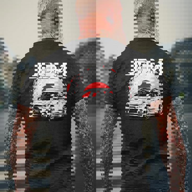 日の丸ラリーカー。日本国内市場の車。 Jdm メンズTシャツ バックプリント 高齢者への贈り物