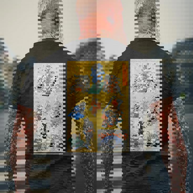 日本の猫 歌川国芳 流行猫の狂言づくし 歌舞伎 ヴィンテージ浮世絵 芸術の美的 日本の伝統美術 メンズTシャツ バックプリント 高齢者への贈り物